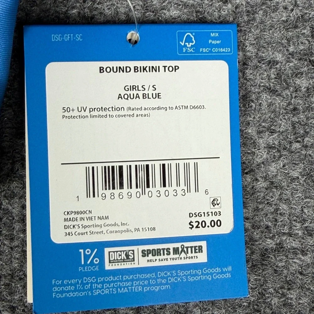 DSG Girls Aqua Blue Bound Bikini Top UV 50+ Swimwear Size Small DSG15103